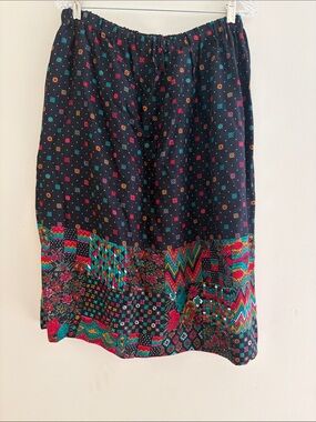 Black Midi Skirt with Multicolor Border Print